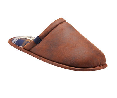 Men's L Brown Faux Leather Scuff Slippers