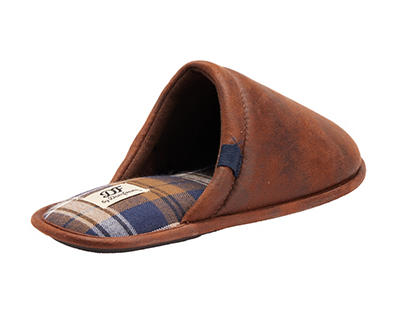 Men's M Brown Faux Leather Scuff Slippers