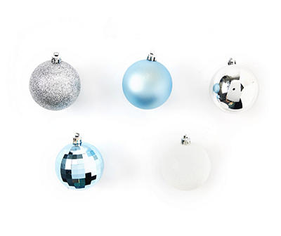 Light Blue, Silver & White Ball 55-Piece Shatterproof Ornament Set