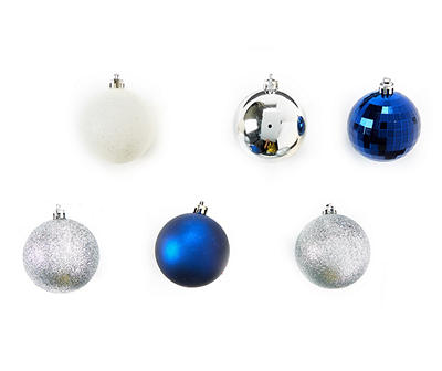 Dark Blue, Silver & White Ball 55-Piece Shatterproof Ornament Set