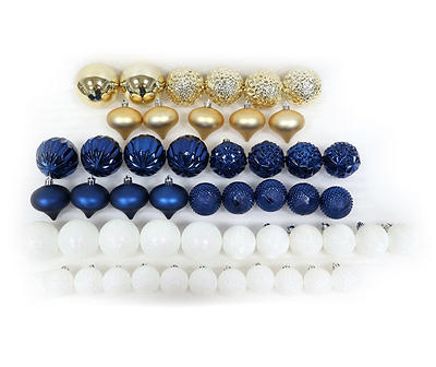 Blue, Gold & White 50-Piece Shatterproof Ornament Set