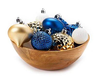 Blue, Gold & White 50-Piece Shatterproof Ornament Set