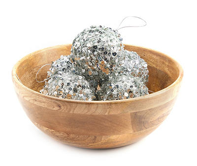 Silver Sequin Ball Ornaments, 5-Pack