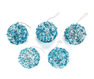 Blue Sequin Ball Ornaments, 5-Pack