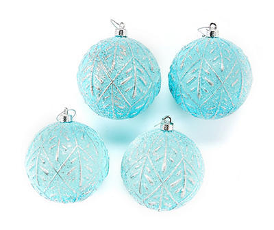 Blue & Silver Leaf Ball Ornaments, 4-Pack