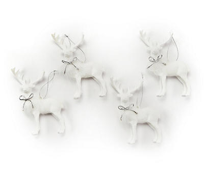 White Deer In Silver bow Ornaments, 4-Pack