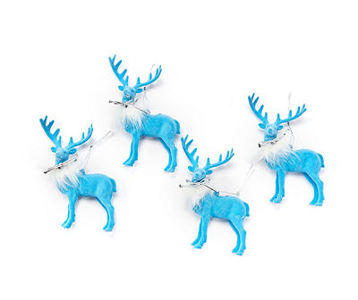 Blue & White Deer Ornaments, 4-Pack