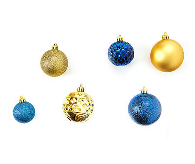 Blue & Gold 36-Piece Shatterproof Ornament Set