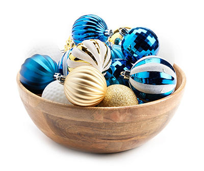 Blue, Gold & White 60-Piece Shatterproof Ornament Set