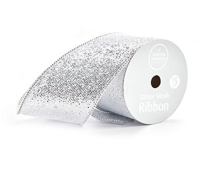 4" x 15' Silver Glitter Mesh Ribbon