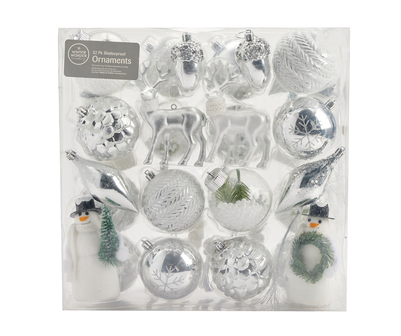 Winter Wonder Lane White & Silver Ball 32Piece Shatterproof Plastic