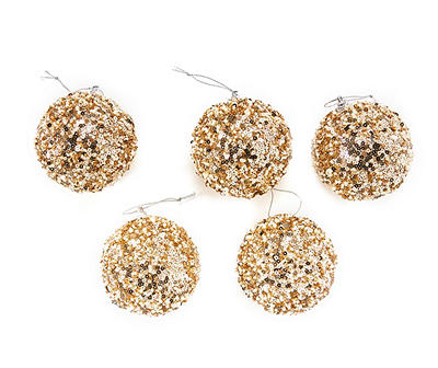 Champagne Gold Sequin Ball Ornaments, 5-Pack