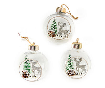 Reindeer Snow Scene Ball Ornaments, 3-Pack