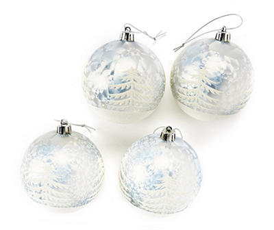 Silver & White Tree Ball Ornaments, 4-Pack