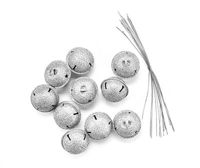Silver Glitter Bell Ornament Set, 12-Pack