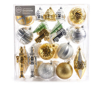 Silver & Gold 32-Piece Shatterproof Ornament Set