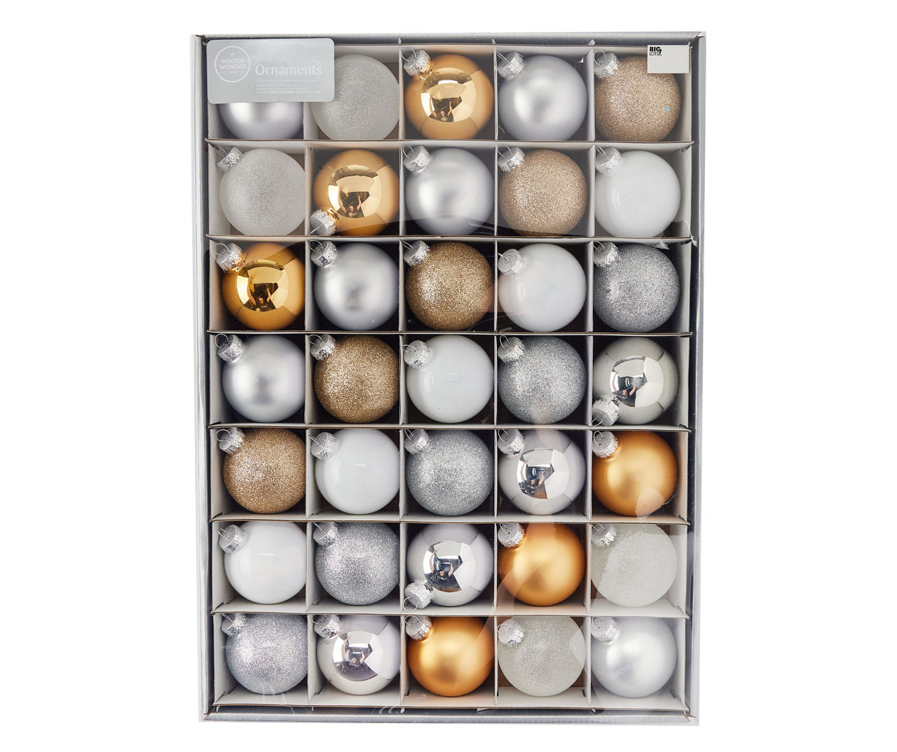 Gold, Silver & White Ball 35-Piece Glass Ornament Set