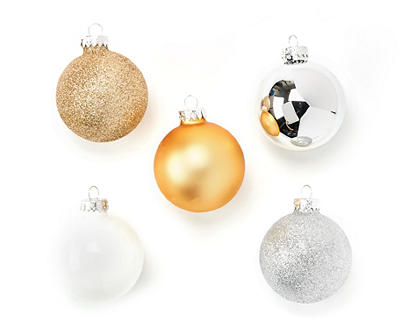 Gold, Silver & White Ball 35-Piece Glass Ornament Set