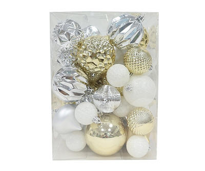 Gold, Silver & White Ball & Onion  50-Piece Shatterproof Ornament Set