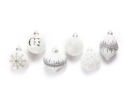 Silver & White Decorative 12-Piece Glass Ornament Set