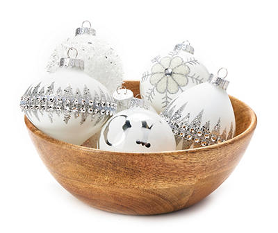 Silver & White Decorative 12-Piece Glass Ornament Set