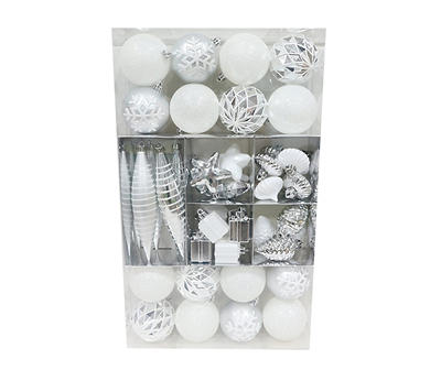Silver & White 45-Piece Shatterproof Ornament Set