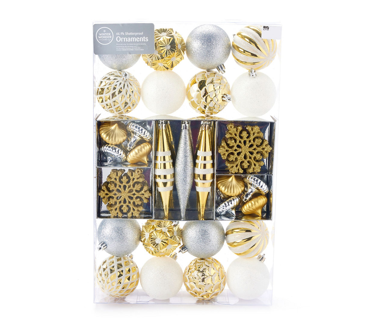 Winter Wonder Lane Gold, Silver & White 46Piece Shatterproof Plastic