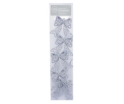 Silver Glitter Bow Ornaments, 5-Pack