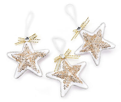 Gold & White Sequin Star Ornaments, 3-Pack