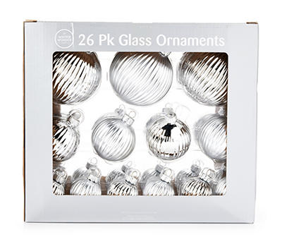 Silver Ball 26-Piece Glass Ornament Set