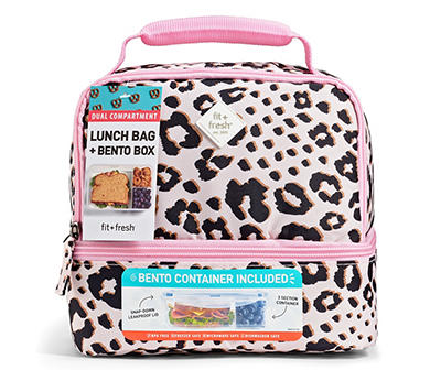 Black & Pink Leopard Print Dual-Compartment Bento Lunch Kit