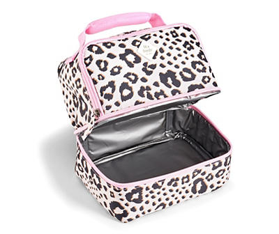 Black & Pink Leopard Print Dual-Compartment Bento Lunch Kit