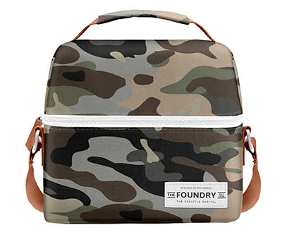 Woodland Camo 4-Can Bucket Lunch Bag with Strap