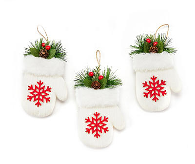 White Knit Snowflake Glove Ornaments, 3-Pack