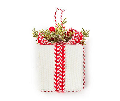 White & Red Knit Gift Box Ornaments, 3-Pack