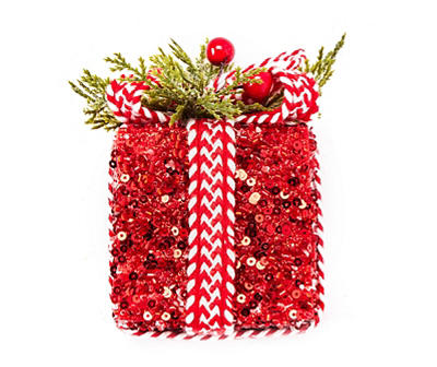 Red Sequin Gift Box Ornaments, 3-Pack