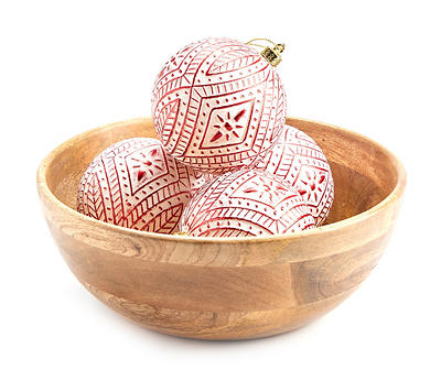 Red & White Pattern Ball Ornaments, 4-Pack