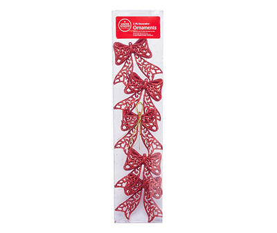 Red Glitter Bow Ornaments, 5-Pack