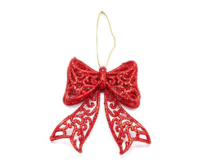 Red Glitter Bow Ornaments, 5-Pack