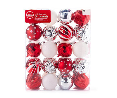 Red, Silver & White Ball 40-Piece Shatterproof Ornament Set