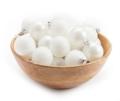White Ball 32-Piece Shatterproof Ornament Set
