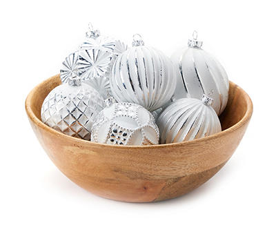 White & Silver 24-Piece Shatterproof Plastic Ornament Set