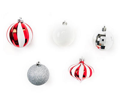 Red, Silver & White 60-Piece Shatterproof Ornament Set