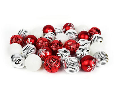 Red, Silver & White 30-Piece Shatterproof Ornament Set