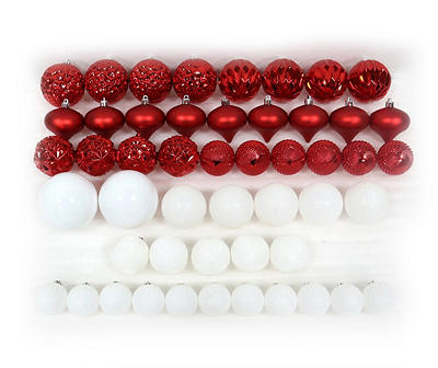 Red & White 50-Piece Shatterproof Ornament Set