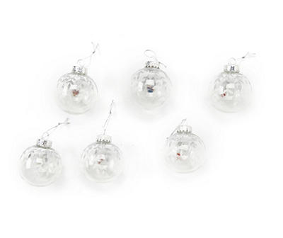 Silver Glitter Leaf & Clear Ball Ornaments, 6-Pack