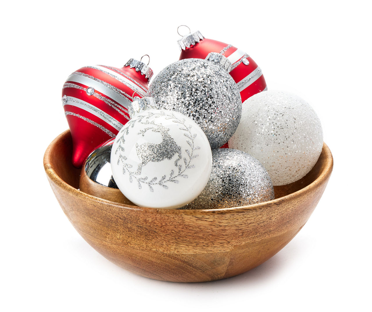 Red, Silver & White Decorative 12-Piece Glass Ornament Set