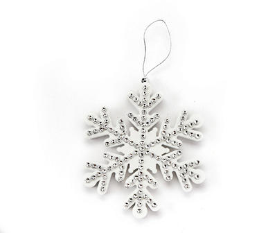 Silver Bead Snowflake Ornaments, 3-Pack