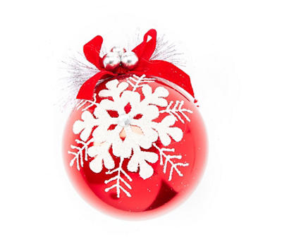 Red Snowflake Ball Ornaments, 4-Pack