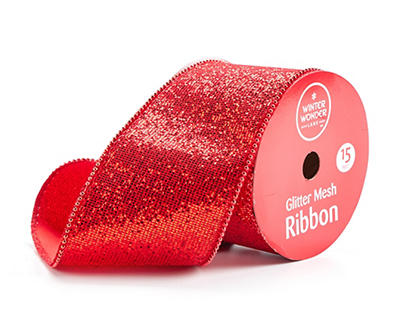 4" x 15' Red Glitter Mesh Ribbon